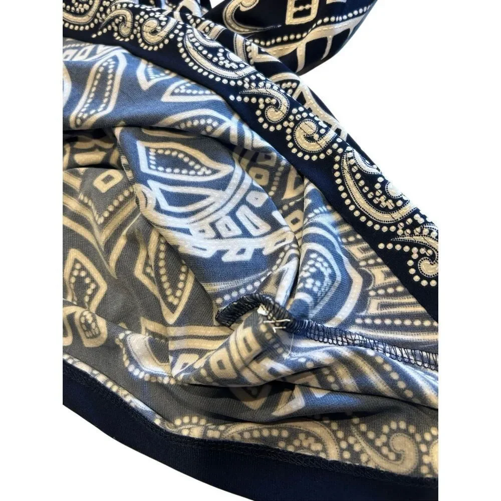 Southern Lady Navy Blue White Geometric Print 3/4 Sleeve Career Top Size L